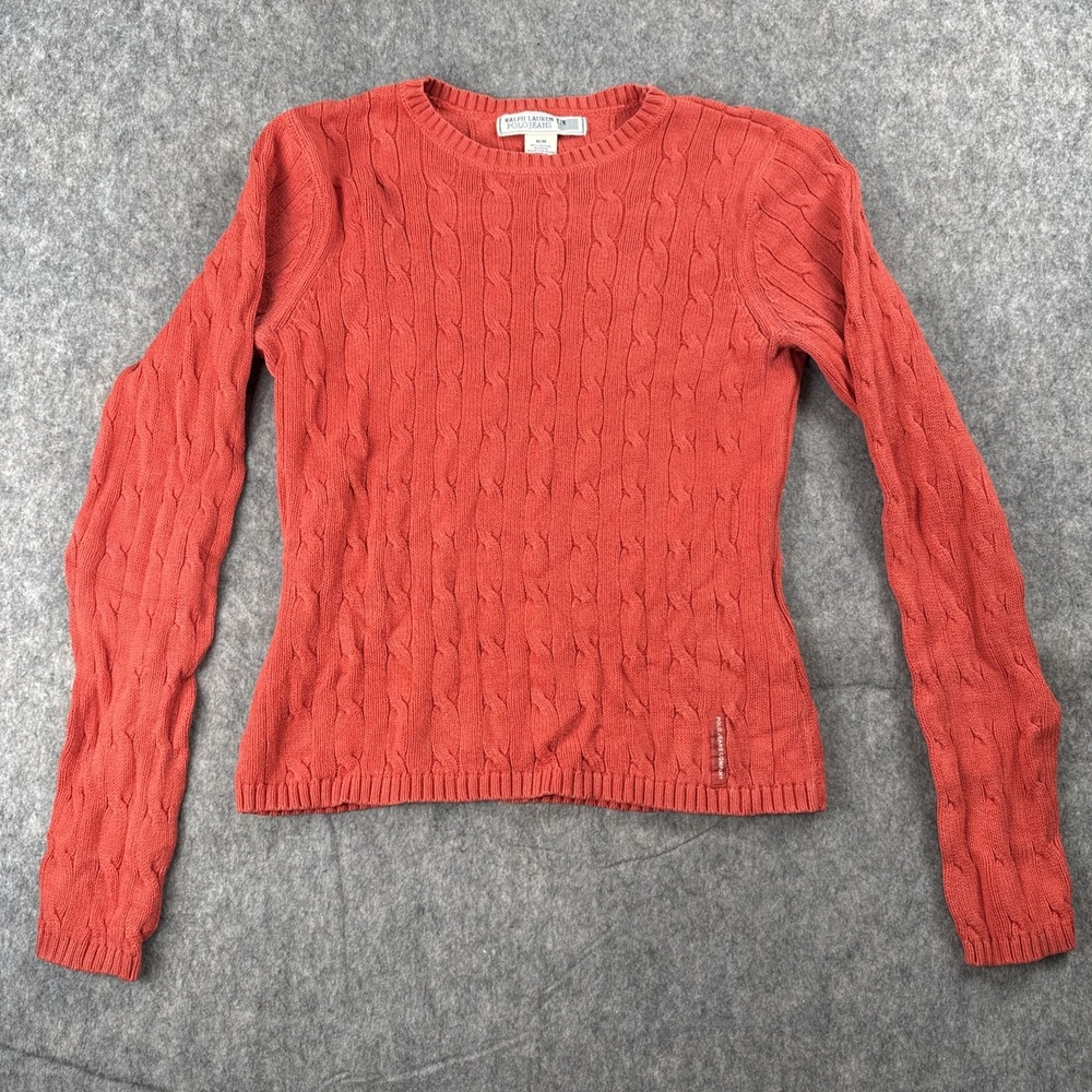 Vtg Ralph Lauren Polo Jeans Company‎ Peach Cotton Blend Sweater Y2K Women Sz M